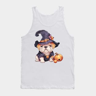 Watercolor Bulldog in Witch Hat Tank Top